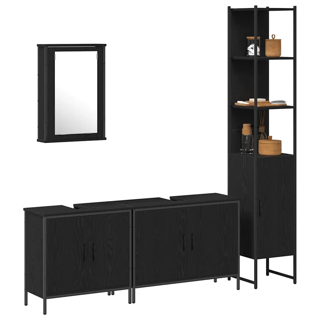 vidaXL Set di mobili per il bagno 4 pcs Nero 33 x 33 x 185.5 cm