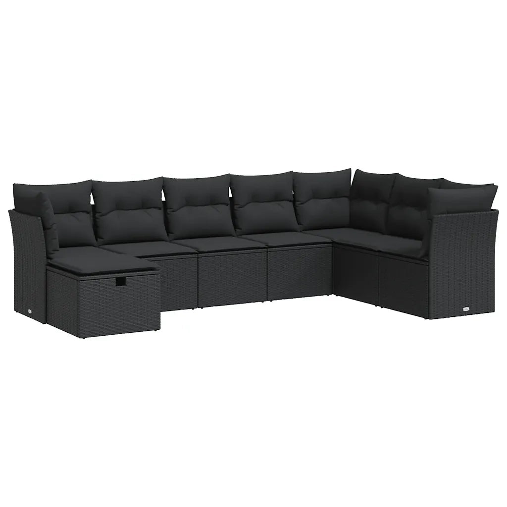Set Divani da Giardino con Cuscini 8 pz Nero in Polyrattan