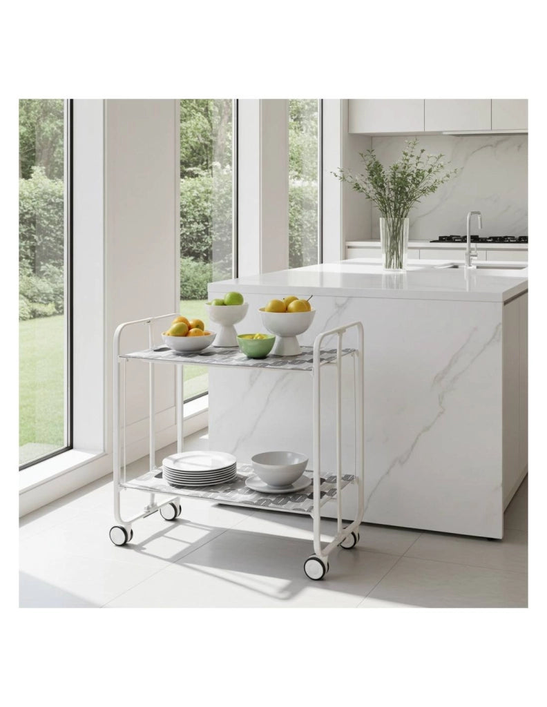 Carrello da cucina pieghevole bianco con ruote BAUHAUS 2 ripiani