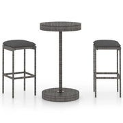 Set Bar da Giardino 3 pz | Set Salotto da Giardino con Cuscini in Polyrattan Grigio