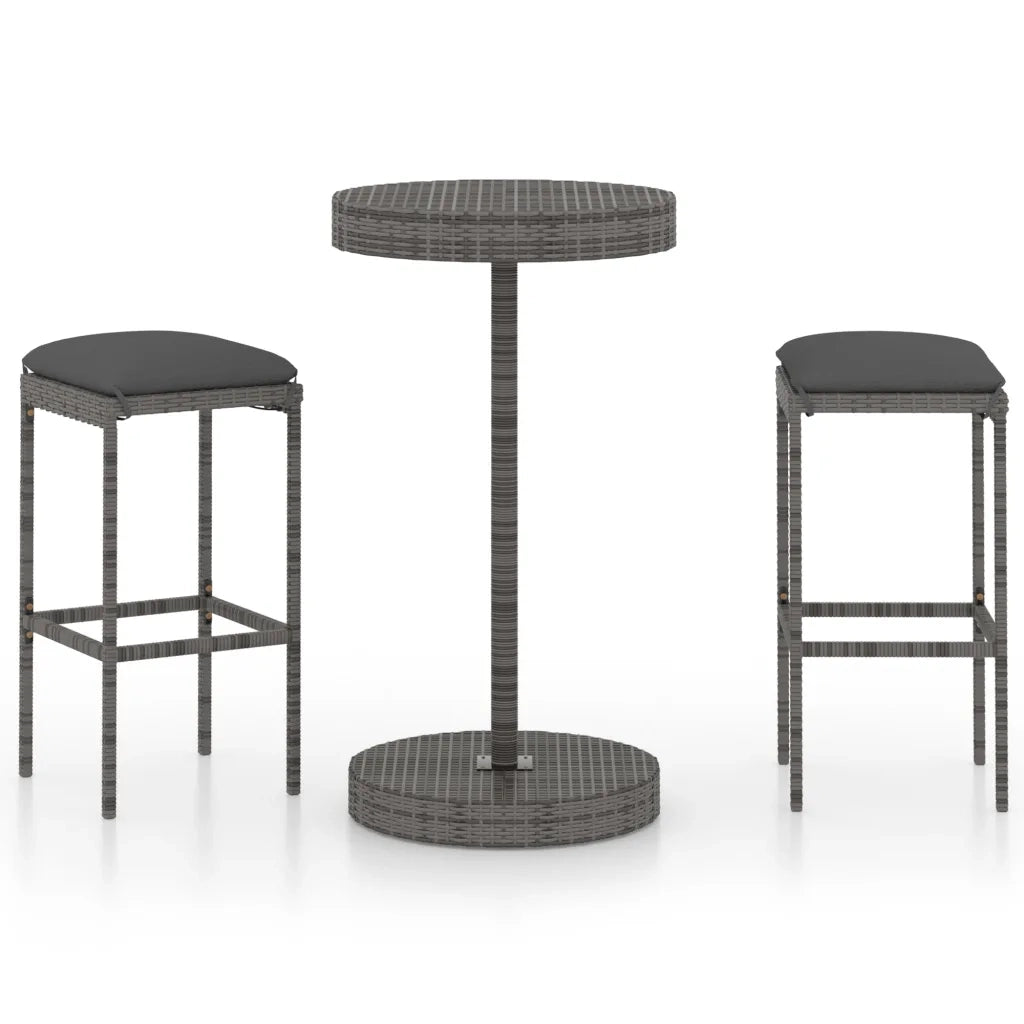 Set Bar da Giardino 3 pz | Set Salotto da Giardino con Cuscini in Polyrattan Grigio