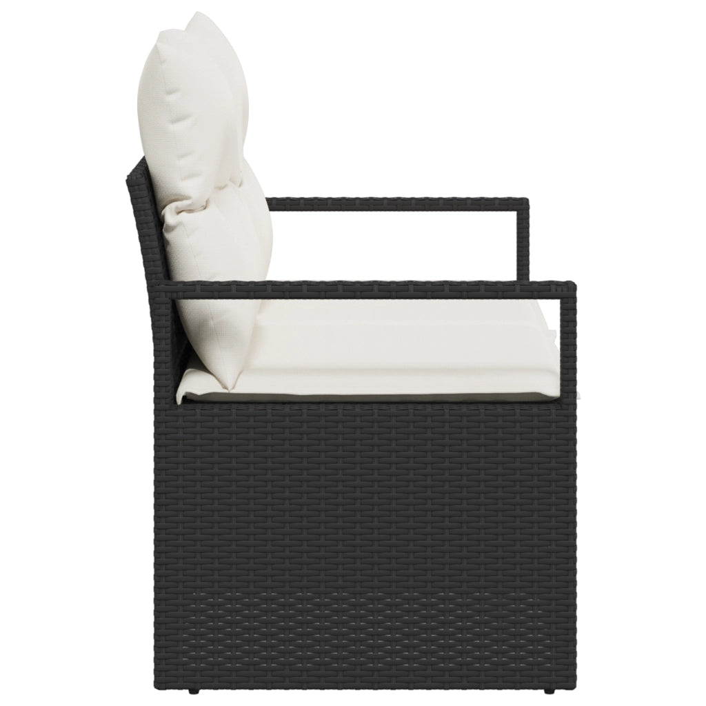 Divano da giardino a 2 posti con cuscini in polyrattan nero