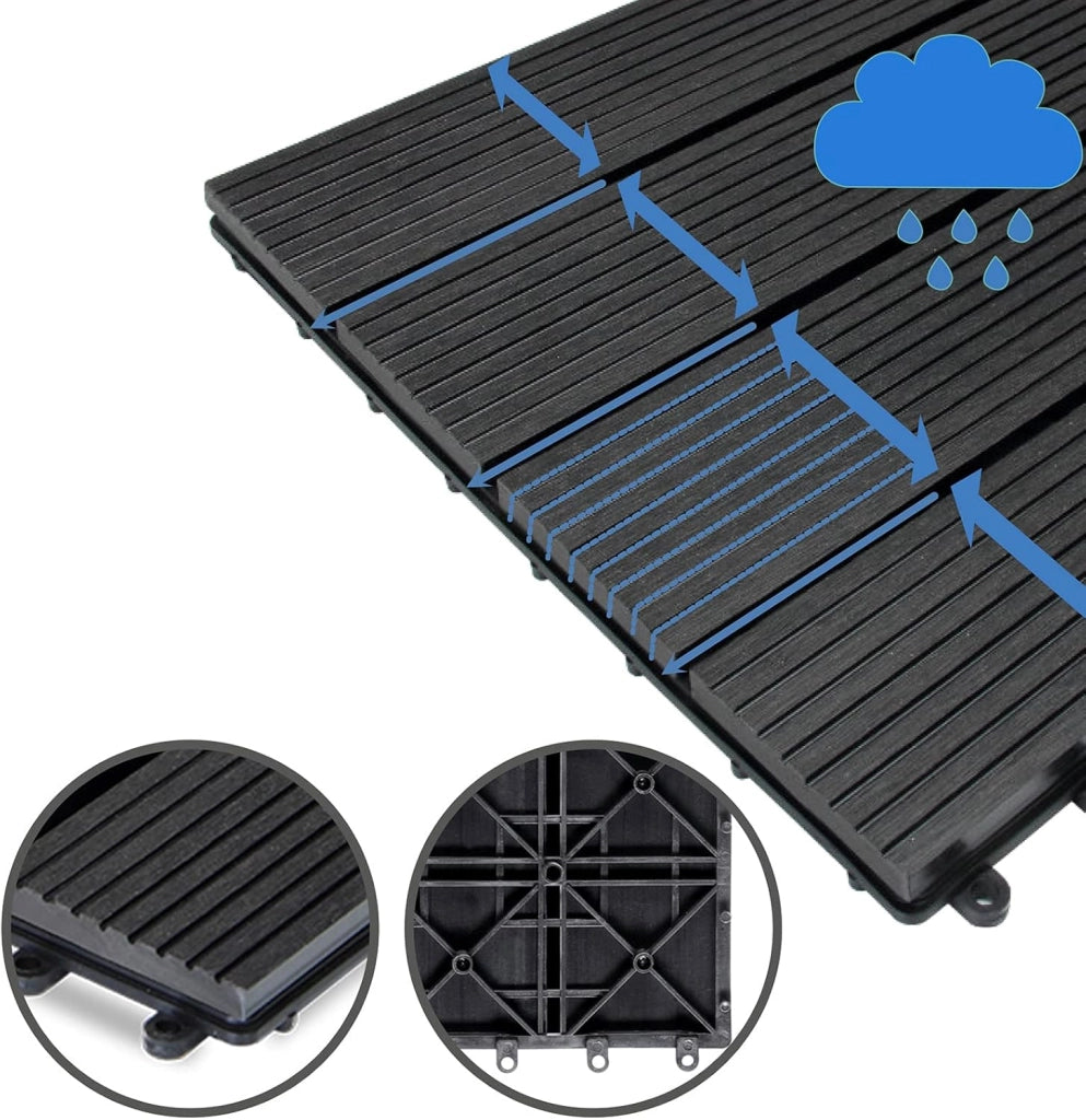 Deuba Piastrelle da Giardino in WPC 6m² Mattonelle 30x30cm Sauna Terrazza Esterno Antracite 66 pz