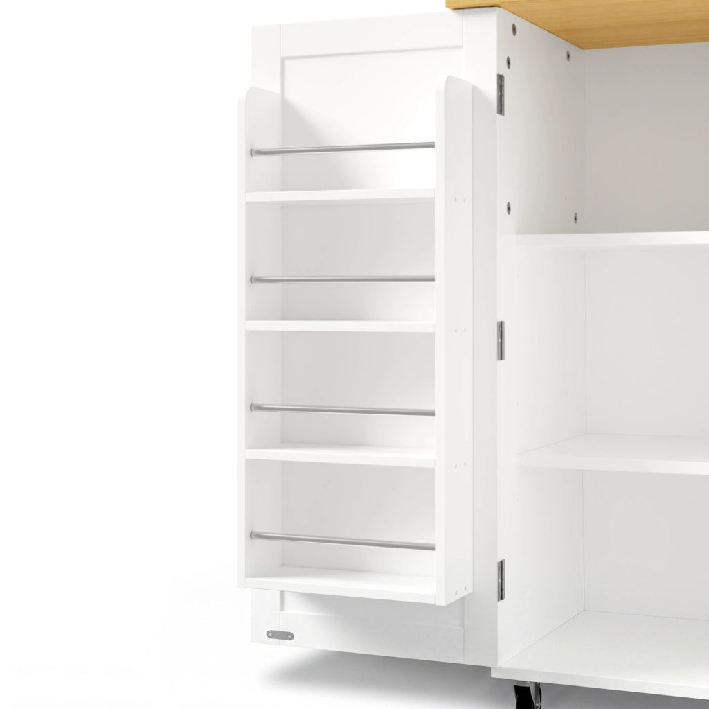 Carrello cucina 120x45(70)x92 cm con piano ribaltabile in MDF naturale e bianco