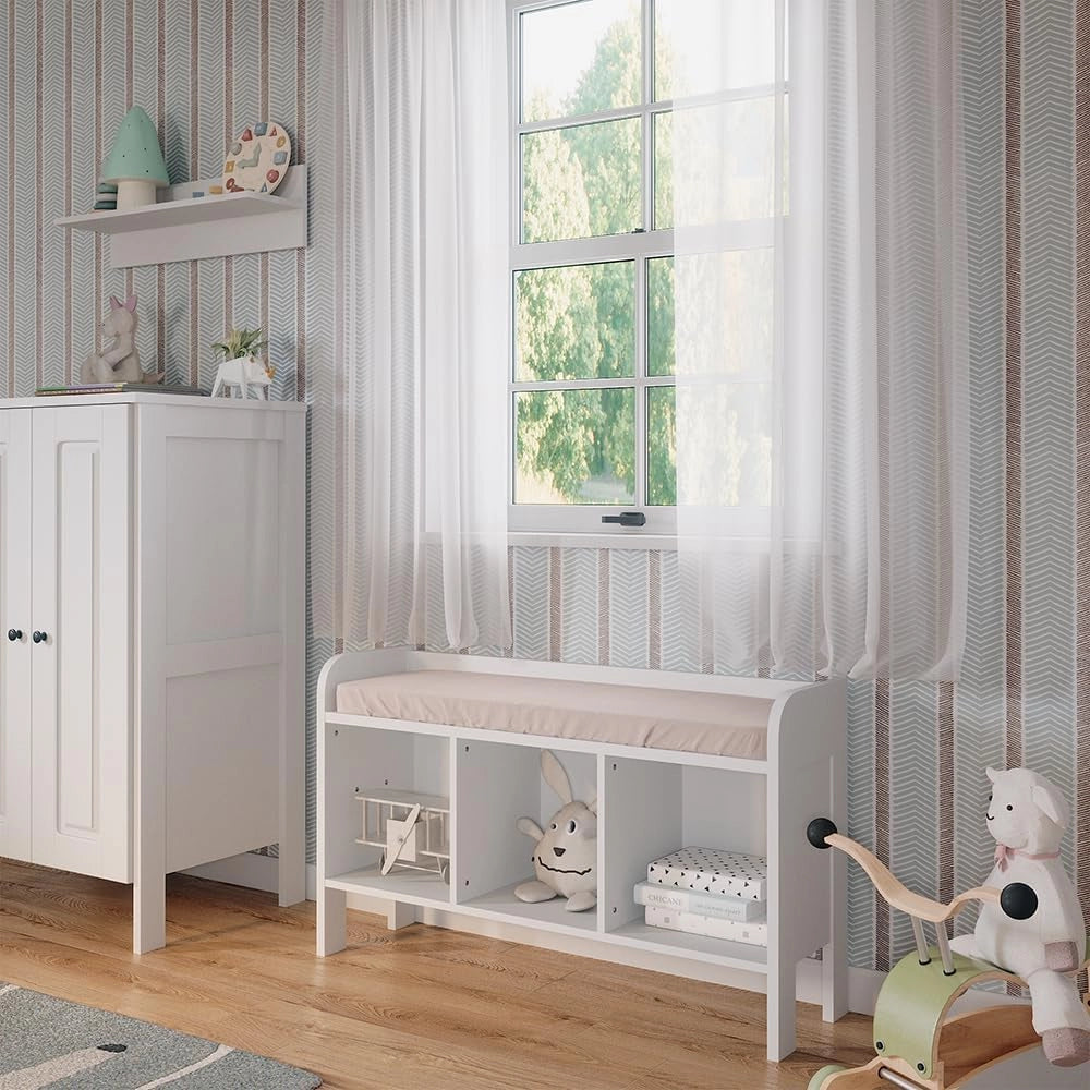 Scaffale per bambini Ajaton, Bianco, 107.2 x 63.8 cm, con scaffale per giocattoli e 3 vani aperti per riporre gli oggetti
