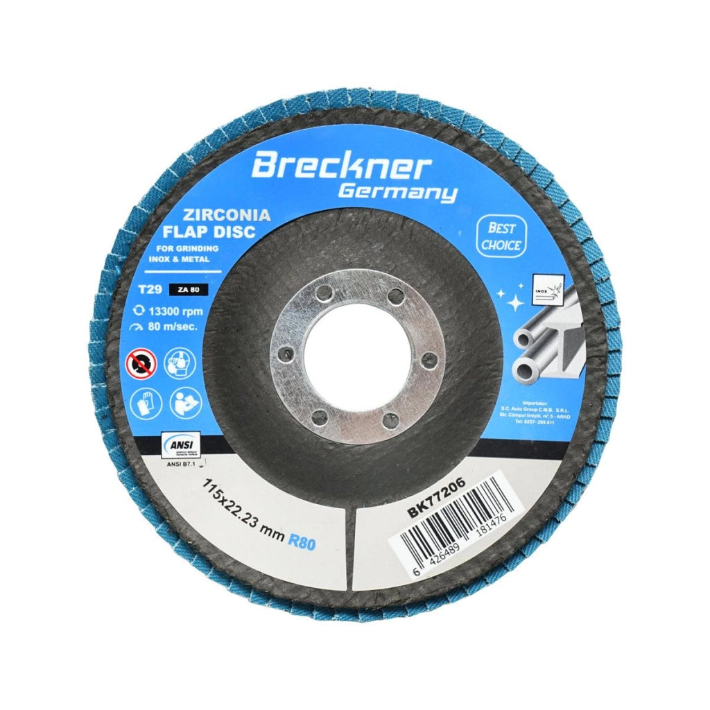 10 Dischi Lamellari Zirconio 115mm P80 per Acciaio INOX Metallo, Dischi Abrasivi, Disco Lamellare Breckner Germany