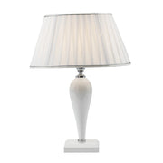 Lampada da Tavolo Cristelle in Vetro Bianco con Paralume in Tessuto, Attacco E14 IP20, Design Classico - Rossini Illuminazione