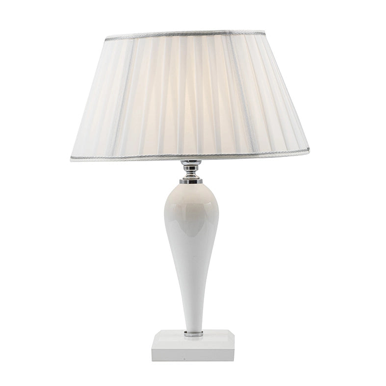Lampada da Tavolo Cristelle in Vetro Bianco con Paralume in Tessuto, Attacco E14 IP20, Design Classico - Rossini Illuminazione