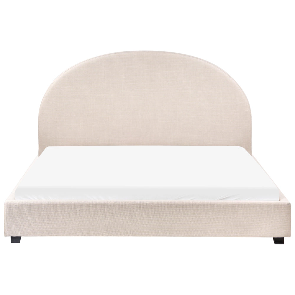 Letto con rete design retrò minimalista tessuto beige chiaro poliestere 160 x 200 cm