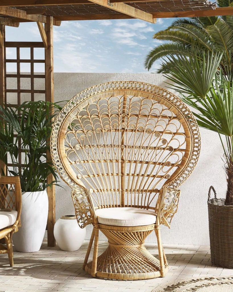 Sedia Rattan Beige 150 x 68 cm Vimini Cuscino per Seduta per Interni ed Esterni con Schienale Alto