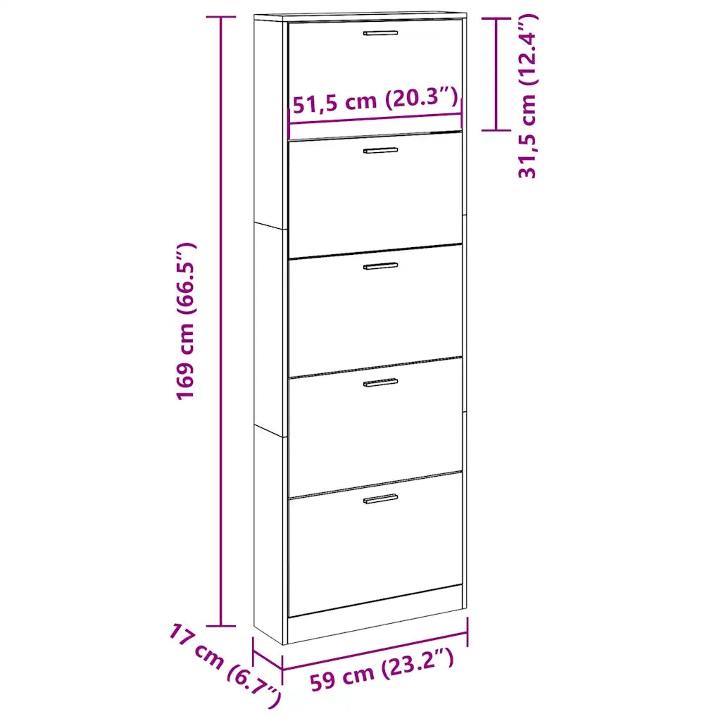 Scarpiera-Scaffale per scarpe Grigio Sonoma 59x17x169 cm in Legno Multistrato