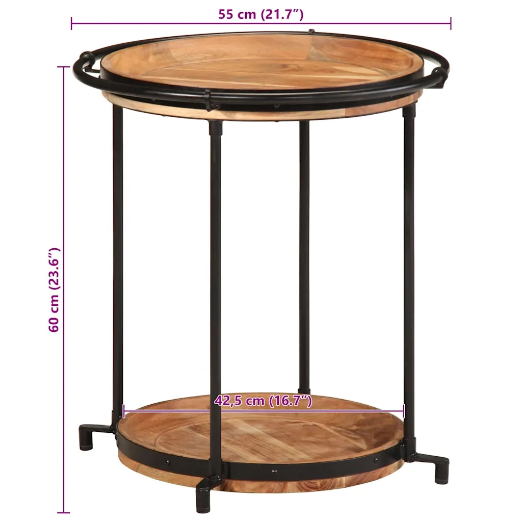 Tavolino Ã˜55x60 cm in Legno Massello di Acacia