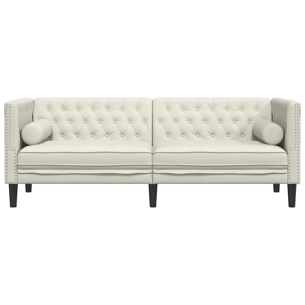 Divano Chesterfield con Rinforzi 3 Posti Crema in Velluto 372700