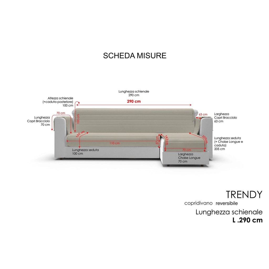 Copridivano Trapuntato con Penisola Destra Seduta 290 cm in Microfibra Marrone