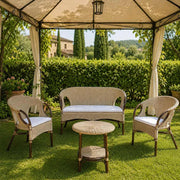 Salotto Mandolino in vimini color noce con 1 divanetto, 2 poltrone, 1 tavolino
