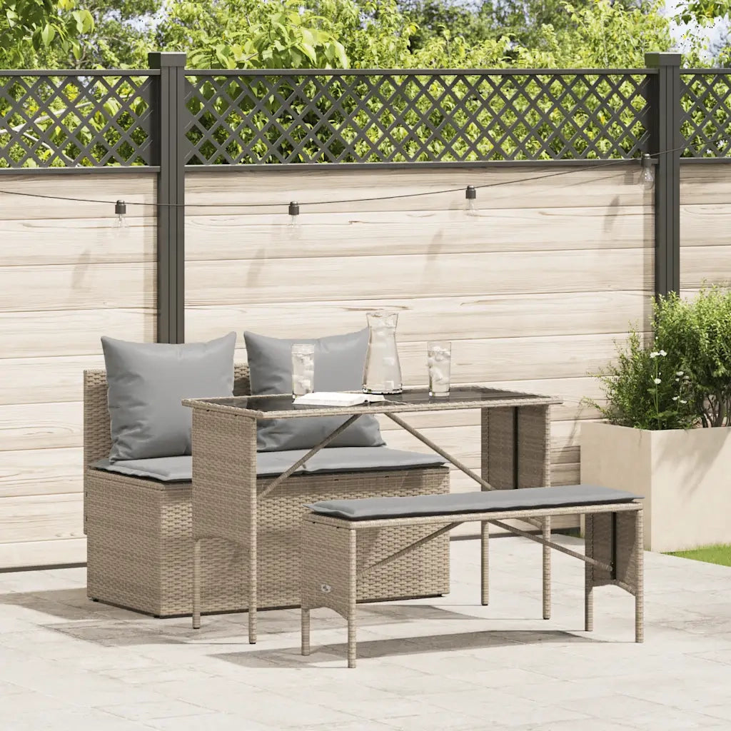 Set da Pranzo da Giardino 3 pz | Set Salotto da Giardino con Cuscini Beige in Polyrattan