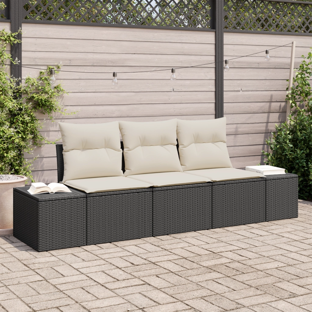 Set Divano da Giardino a 3 Pezzi con Cuscini Nero Polyrattan