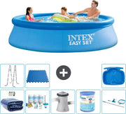 Piscina Rond Opblaasbar Easy Set - 305 x 76 cm - Blu - Inclusa Tenda Solare - Kit di Manutenzione - Pompa di Piscina - Filtro - Kit di Pulizia - Scala - Vasca per i Piedi - Piastrelle per Piscina