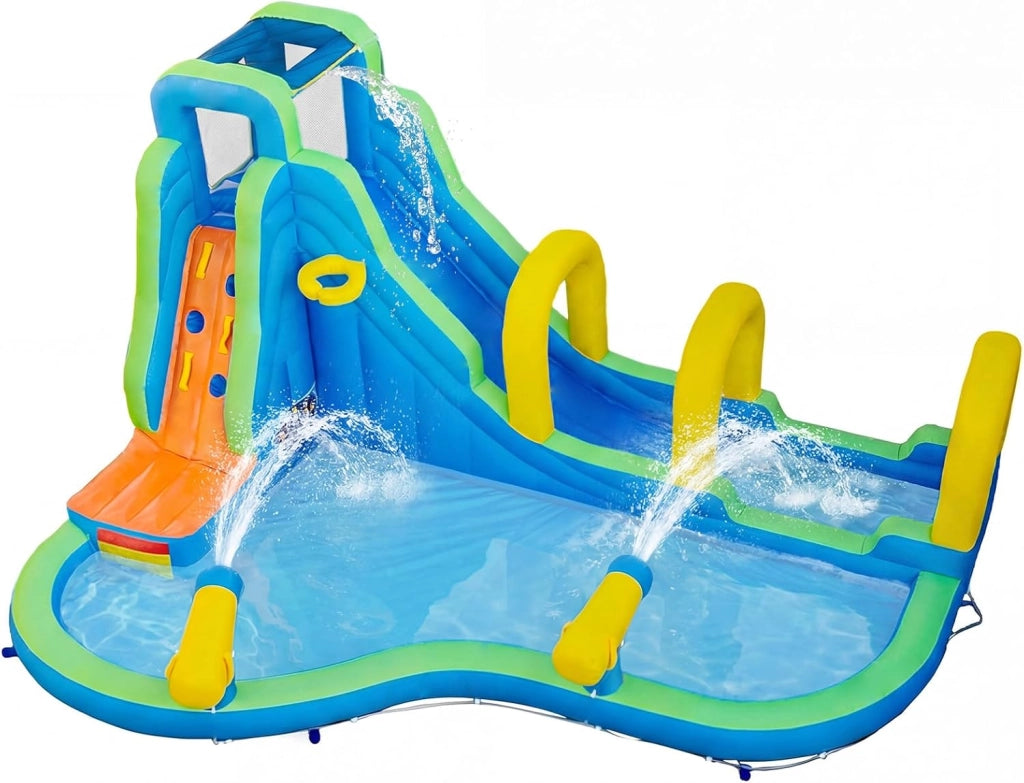 Castello Gonfiabile Per Bambini, Con Scivolo, Piscina e Muro Arrampicante, Per 4 Bambini 4-12anni, Con Borsa di Trasporto e Kit di Riparazione, Regalo Perfetto per Bambini (Senza soffiatore)