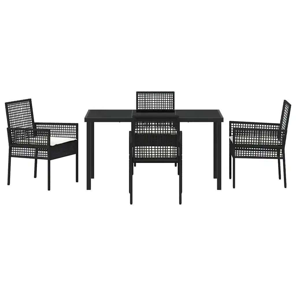 Set da Pranzo per Giardino con cuscino 5 pcs Nero polyrattan