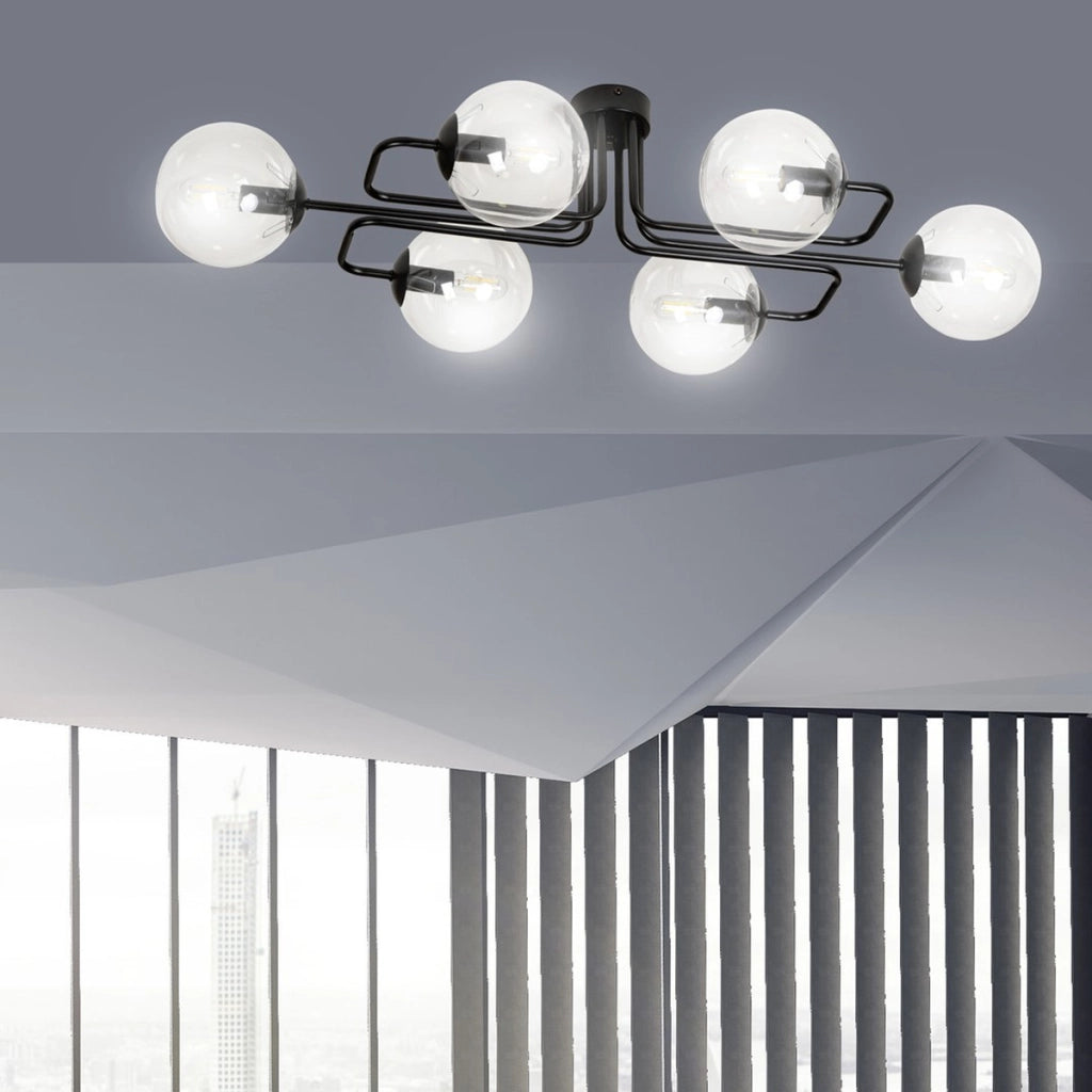 Lampada a sospensione Brendi con struttura in acciaio nero e diffusori in vetro