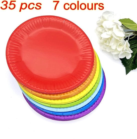 Piatti di Carta 35 Pezzi - 18 cm/7 Pollici - Colorati Arcobaleno - Piatti da Imbocco - Multifunzionali - Ideali per Feste - Piatti da Imbocco da Unicità
