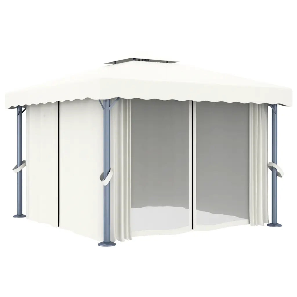 Gazebo con Tende e Stringa di Luci LED 3x3 m Bianco Crema 3070345