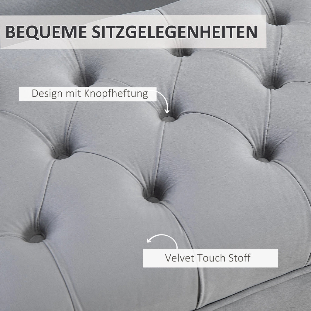 Panca da letto imbottita in velluto con seduta capitonné e gambe dorate in legno grigio chiaro 118 × 45 × 42 cm