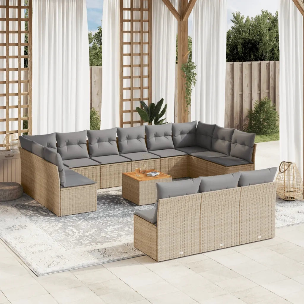 Set Divani da Giardino 14pz con Cuscini in Polyrattan Beige