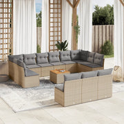 Set Divani da Giardino 14pz con Cuscini in Polyrattan Beige