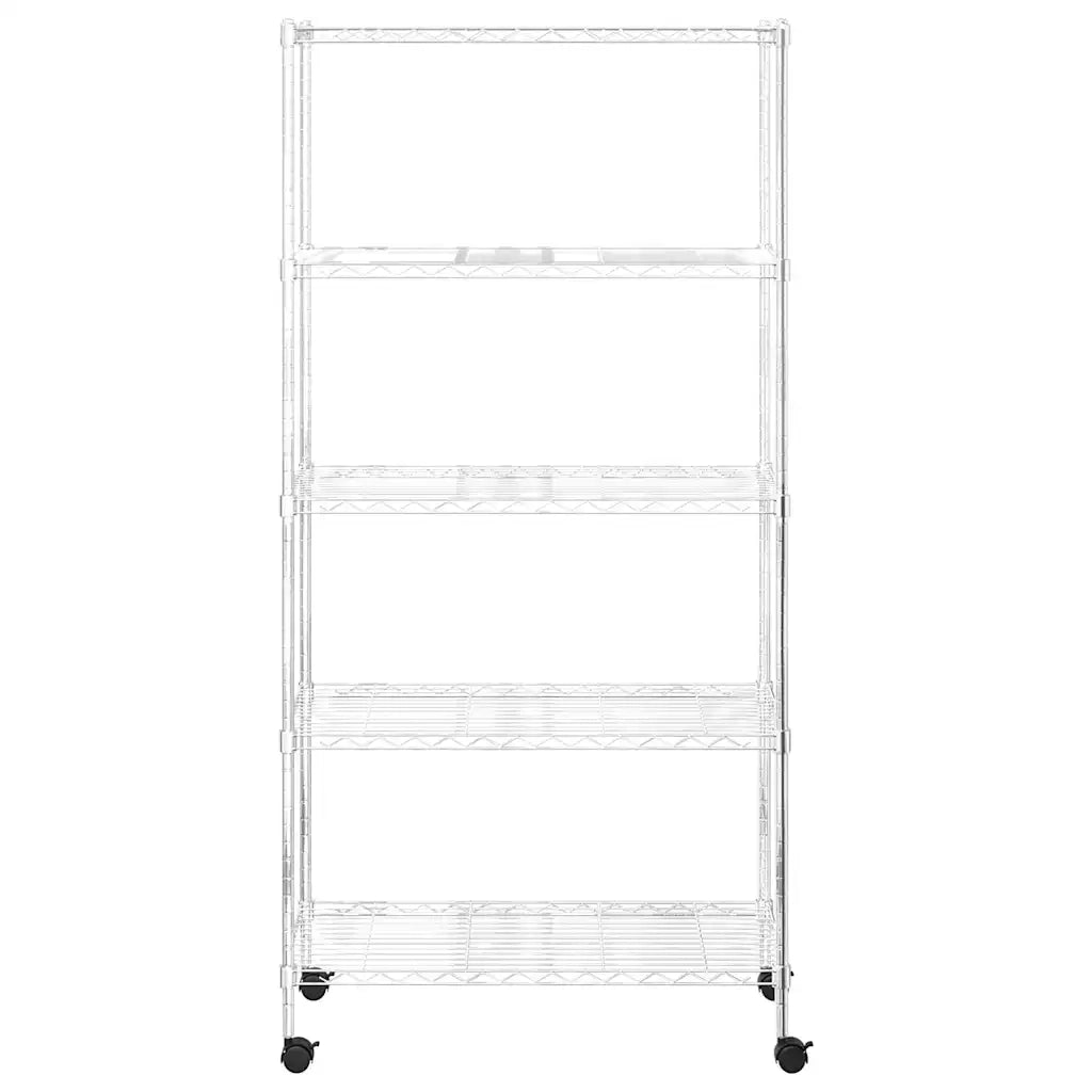 Scaffale a 5 Livelli con Ruote 75x35x155 cm Cromato 250 kg
