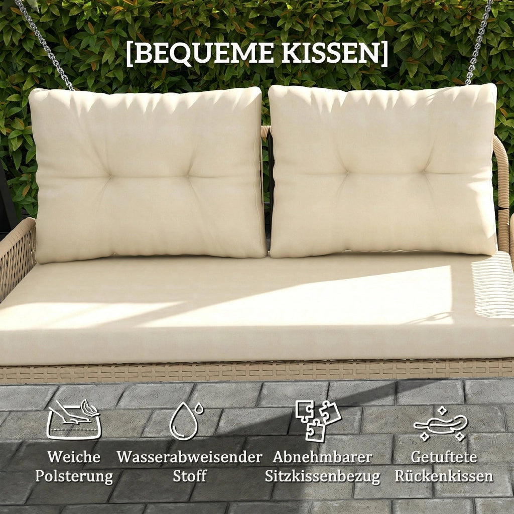 Altalena da giardino in rattan 2 posti con cuscini ¨C zephmum ¨C Beige 115x66x44 cm