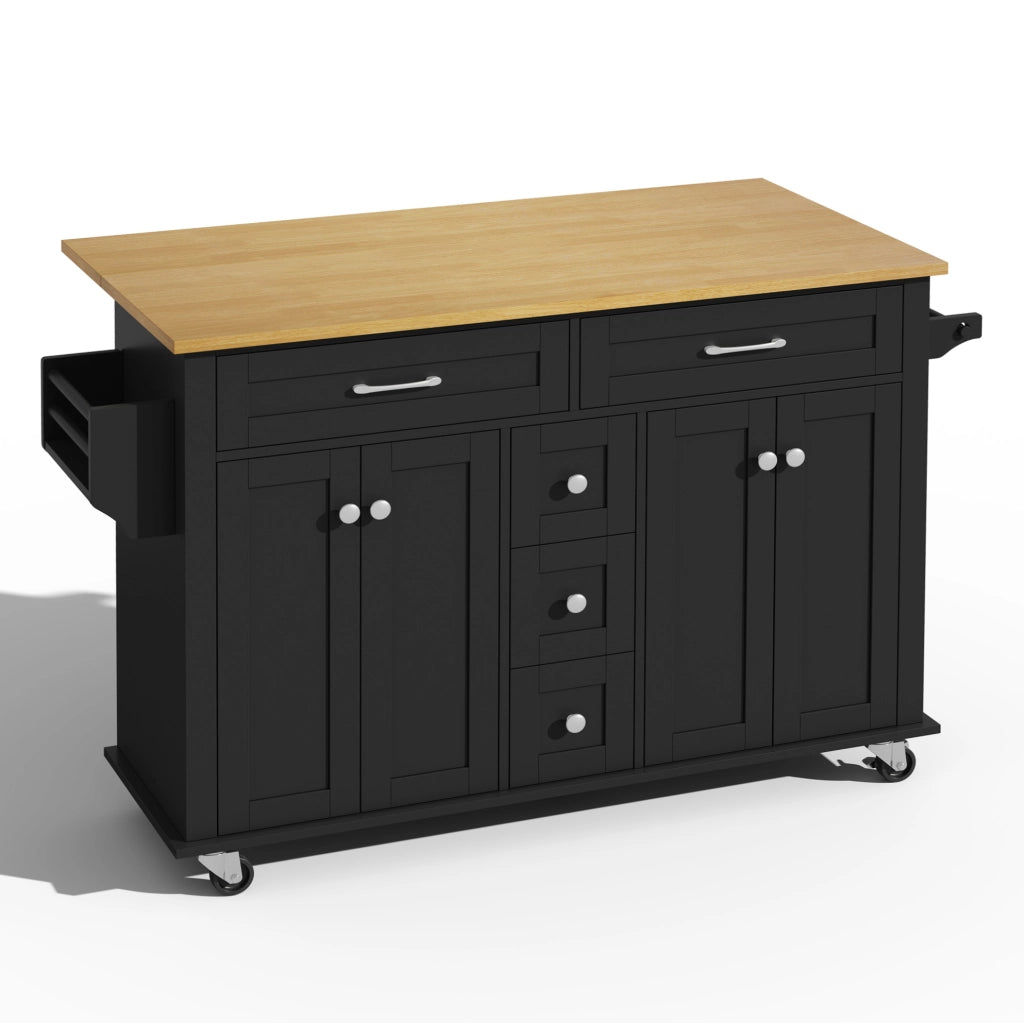 Carrello cucina pieghevole 140x40(65)x89 cm; MDF; nero/naturale; 5 ruote