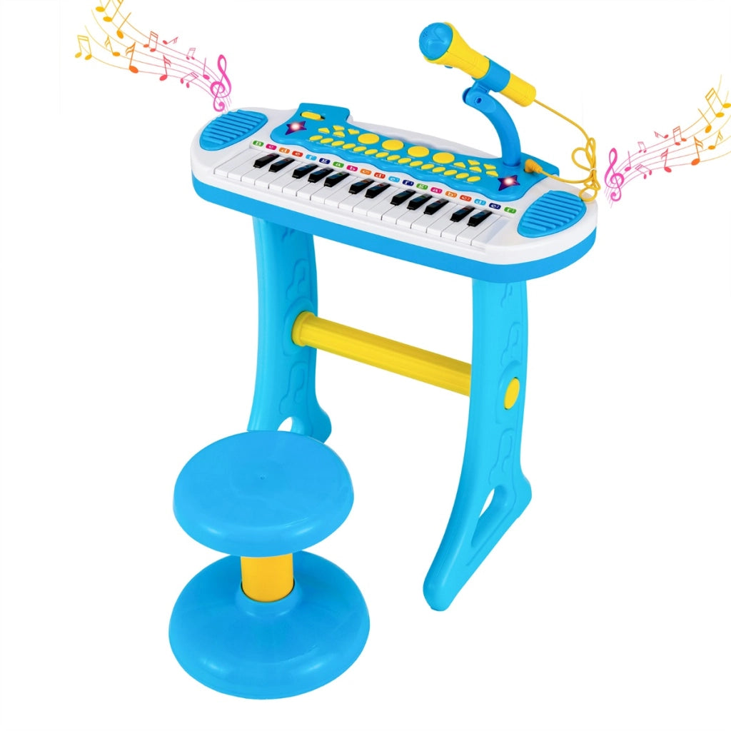Pianoforte digitale per bambini 3+ anni con microfono e luci 31 tasti, Tastiera elettronica portatile Blu