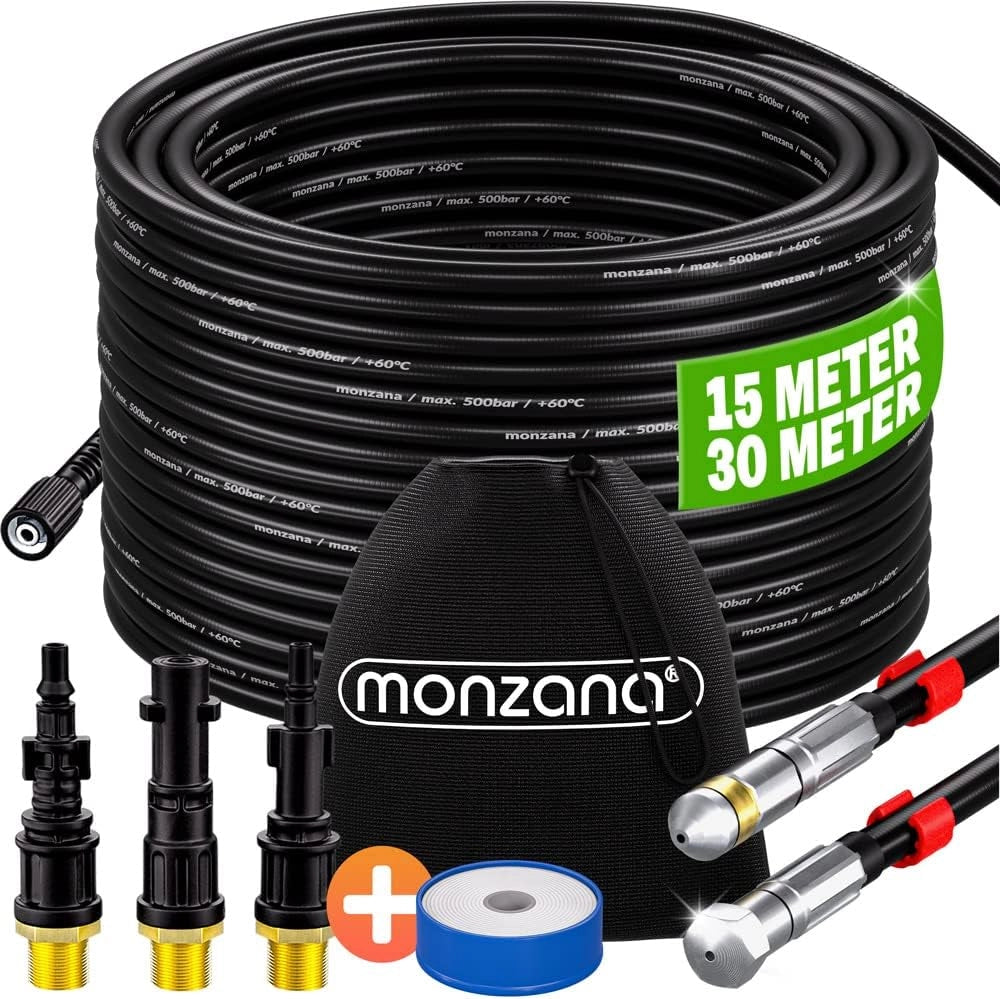 ® Kit Sonda Sturatubi per Pulizia Tubature Premium 30m 200bar 3 Adattatori 2 Bocchette Compatibili Idropulitrice Set Universale Sgorga Tubo