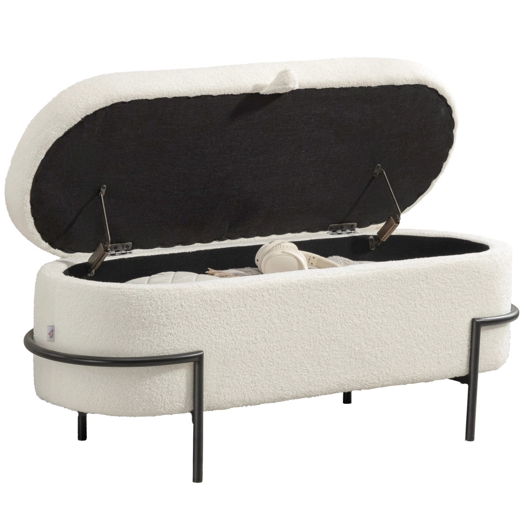 Pouf contenitore con coperchio ¨C Xylo ¨C gambe metallo rivestimento tessuto beige