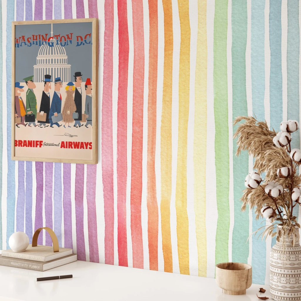 Carta da Parati a Righe Arcobaleno Carta Vegana 250x200cm 5,5mq 