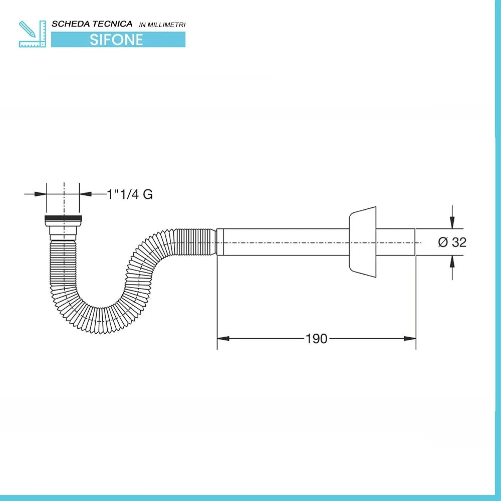 Sifone universale flessibile ed estensibile 1 1/4 bianco