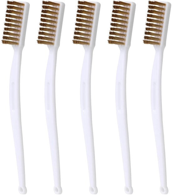 Set di spazzole per pulizia 17,3 cm - 5 pezzi - Spazzole rinforzate - Duraturo - Materiale in rame - Manico miniaturizzato - Spazzola per pulizia