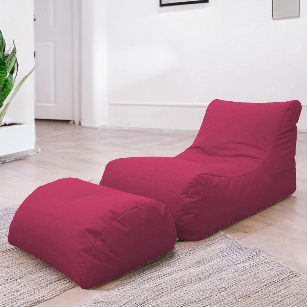 Chaise Longue moderna da Alton, Made in Italy, Poltrona con poggiapiedi in Nylon, Pouf imbottito per camera da letto, cm 120x80h60, colore Fucsia