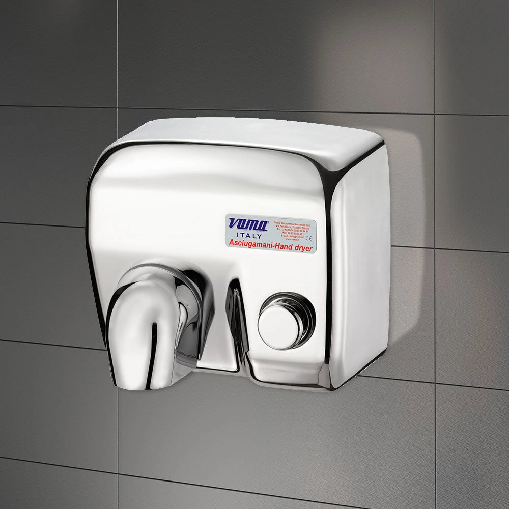 Asciugamani Elettrico Antivandalo con Pulsante 2400W Vama Ariel LP Acciaio Inox Lucido