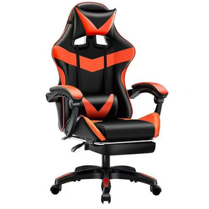Sedia da Gaming Ergonomica con Poggiapiedi e Cuscini in PVC Rosso e Nero