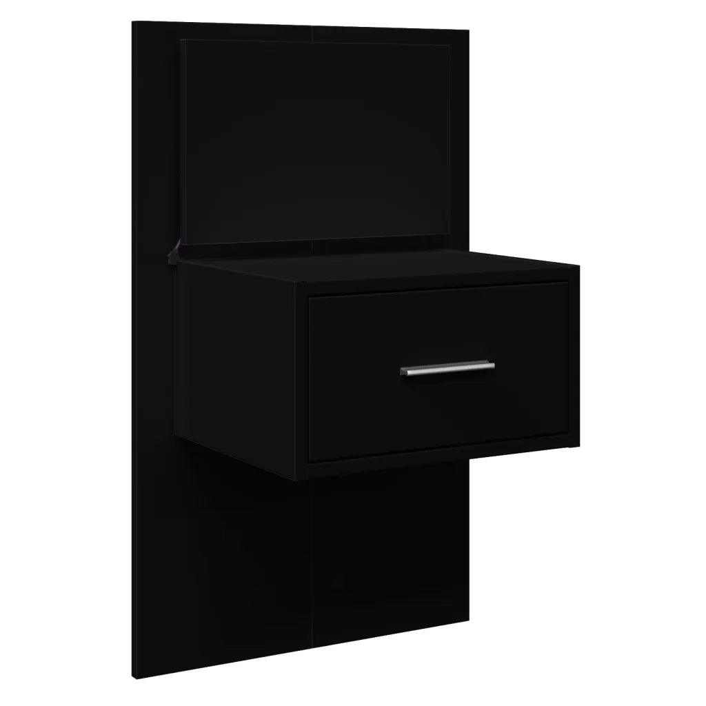 Comodino | Armadio da Notte | Mobiletto da notte a Parete con Luci LED Nero