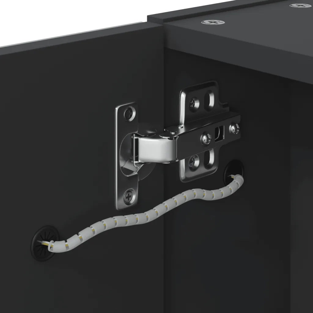 Mobiletto da bagno a parete con specchio e illuminazione a LED 45 x 13 x 52 cm con pratica illuminazione e design elegante in legno nero 02_0047267