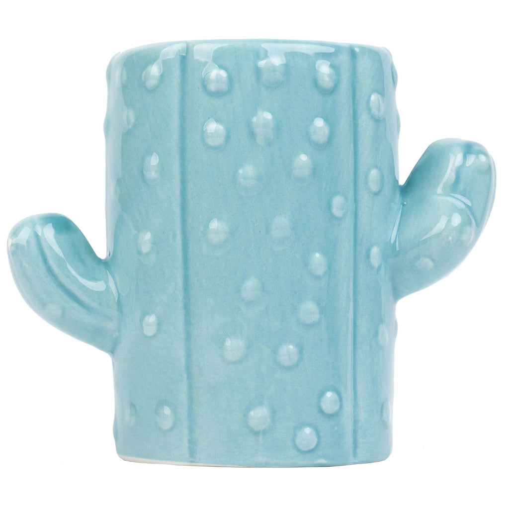 Portapenne cactus in ceramica blu 13,5x7,8x11h