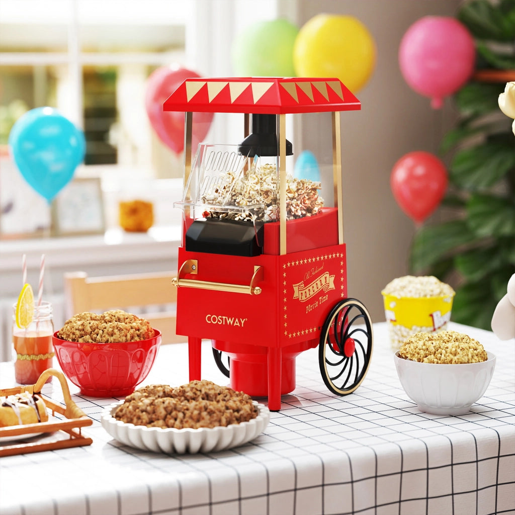 Macchina per popcorn 1200w con misurino da 67 ml per chicchi di mais, Macchina per pop corn ad aria calda design retro e portatile