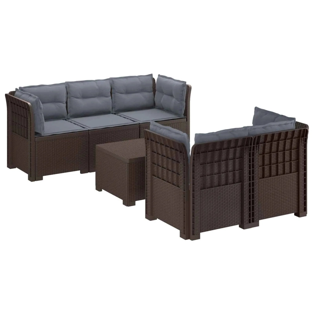 Divano da Giardino 5 Posti con Cuscini Stile Rattan PP Marrone 3443913