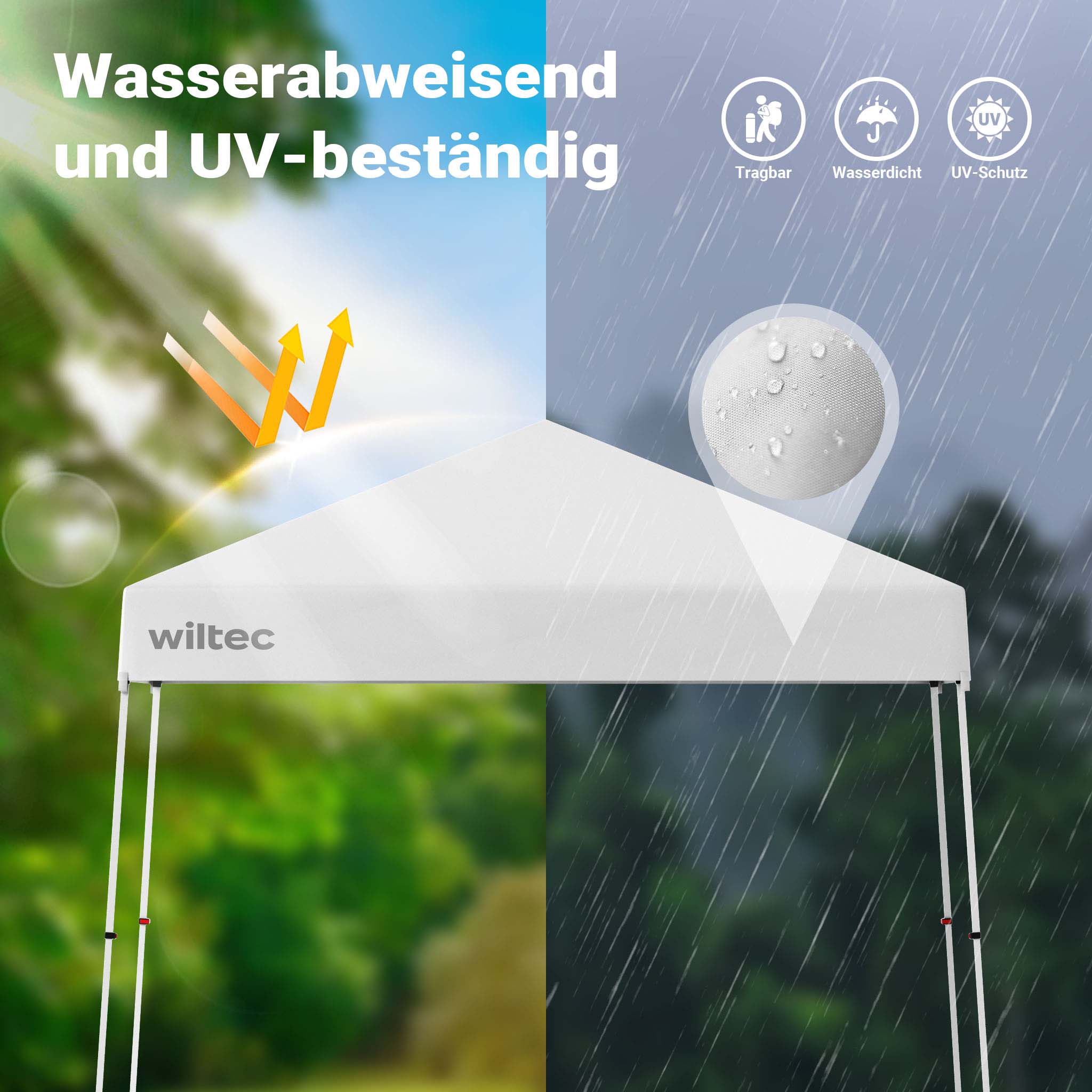 Gazebo pieghevole bianco, 2,5 x 2,5 x 2,7 m con chiusura centrale, Tenda per fiere eventi mercati