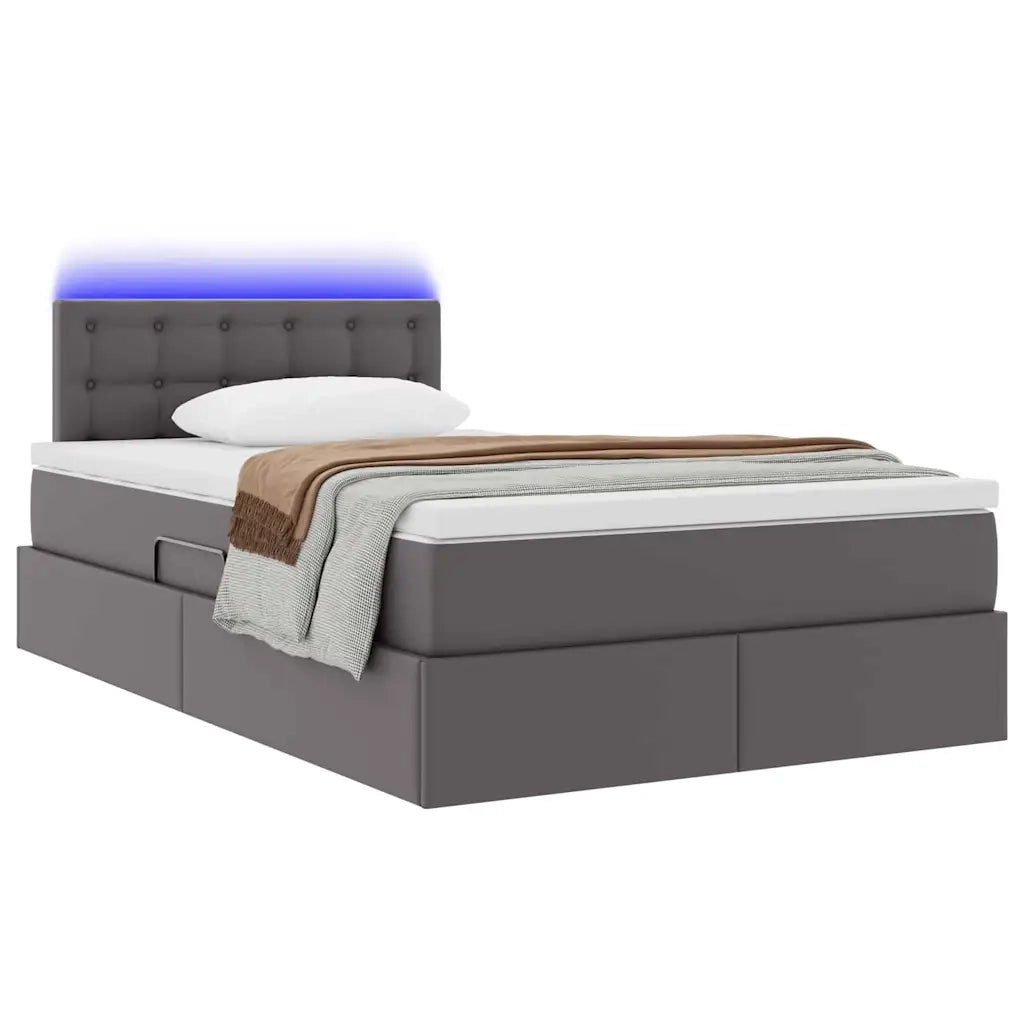 Letto con contenitore e LED Grigio 120 x 190 cm Pelle Sintetica 3371023