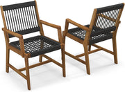 Set di 2 Sedie da Pranzo in Legno di Acacia per Esterno, Sedie da Giardino Intrecciate con Braccioli, per Cucina Patio Prato Giardino